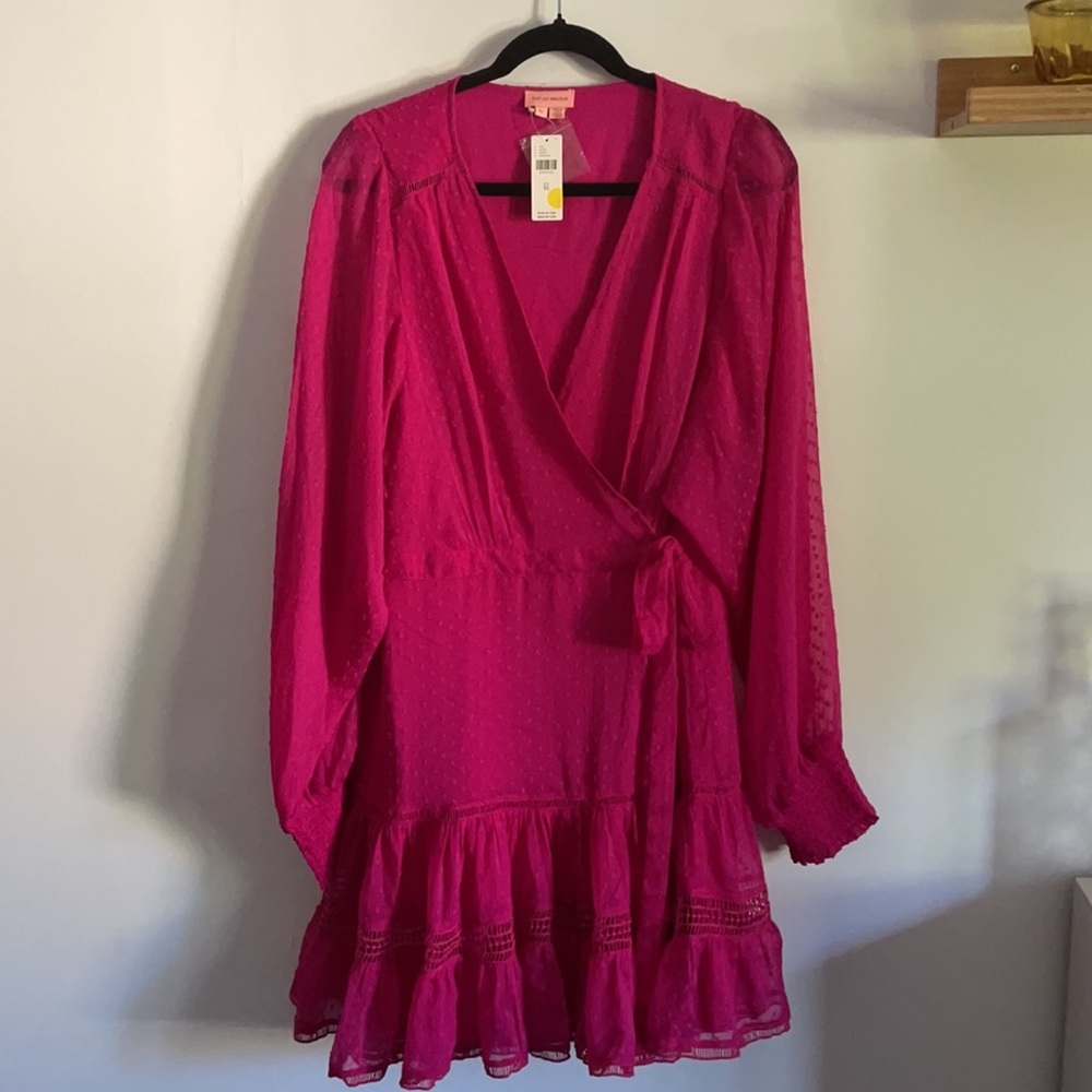 Anthropologie Not So Serious hot pink wrap mini - Picture 5 of 10